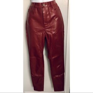 Burgundy Leather Straight Leg Pants